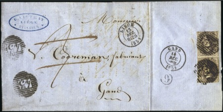 Stamp of Belgium » Belgique. 1858 Médaillons arrondis - Émission 10c Brun, paire lég. touchée appliquée au verso d'