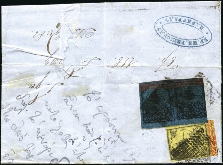Stamp of Turkey » Tughra Issue » 1863-65 1st Printing: Narrow Spaced, Thin Paper 2pi black on blue, horizontal PAIR (bottom margina
