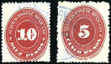 Stamp of Mexico 1892 5p & 10p carmine, used, fine & scarce (Sc. $2