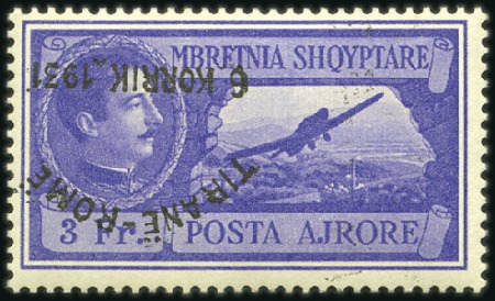 Stamp of Albania 1931 Tirana-Rome Flight high value (3fr) with INVE