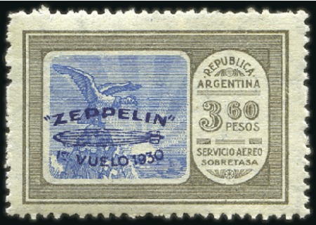 Stamp of Argentina 1930 Zeppelin ovpts cplt. in blue plus all but 1P8
