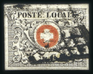 Stamp of Switzerland / Schweiz » "Waadt", "Neuenburg", "Winterthur" Waadt 5C entwertet mit schwarzer Gitterraute von G
