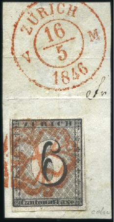 Stamp of Switzerland / Schweiz » Kantonalmarken » Zürich 6Rp (Type I) mit senkrechtem Unterdruck, entwertet