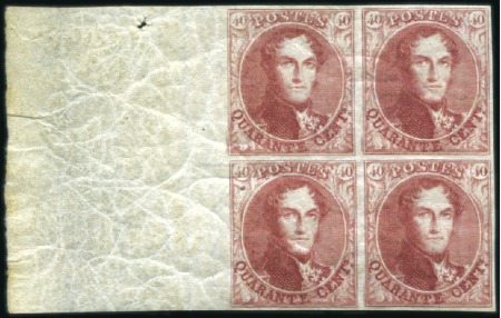 Stamp of Belgium » Belgique. 1849 Médaillons (filigrane encadré) - Émission FRÈRE JUMEAU DU BLOC PRÉCÉDENT

40c Carmin en bl