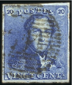 Stamp of Belgium » Belgique. 1849 Epaulettes - Émission 20c Bleu, lot de quatre nuances différentes compre
