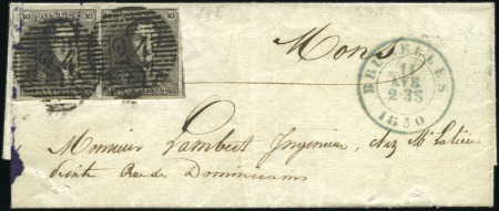 Stamp of Belgium » Belgique. 1849 Epaulettes - Émission 10c Brun, en paire margée sur trois côtés, oblitér