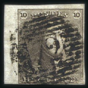 Stamp of Belgium » Belgique. 1849 Epaulettes - Oblitérations 10c Brun, lot de 10 exemplaires isolés plus une pa