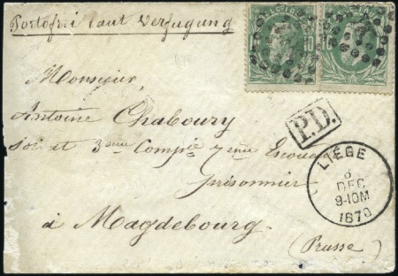 10c vert (x2) sur enveloppe de Liège pour un Priso