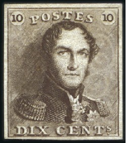 Stamp of Belgium » Belgique. 1849 Epaulettes - Émission 10c Brun, grandes marges tout autour, nuance d'une