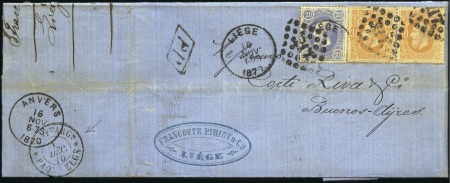 20c bleu +30c ambre (x2) sur lettre de Liège 16.11