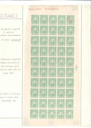 Stamp of Belgian Congo 1887 Léopold II, 5c vert en panneau (N°3) de 50 ti