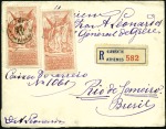 1908 (Jan 21) Envelope sent registered to Brazil w