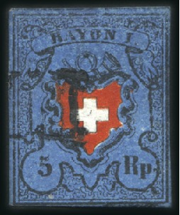 Stamp of Switzerland / Schweiz » Rayonmarken » Rayon I, dunkelblau mit Kreuzeinfassung Type 4 mit schwarzem P.P., normal bis knapp gerand