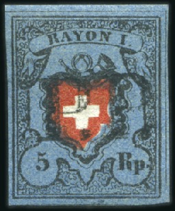 Stamp of Switzerland / Schweiz » Rayonmarken » Rayon I, dunkelblau ohne Kreuzeinfassung Type 4 entwertet mit zentrisch sitzendem P.P. in s