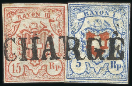 Type 3 und Rayon I hellblau gestempelt mit CHARGÉ 