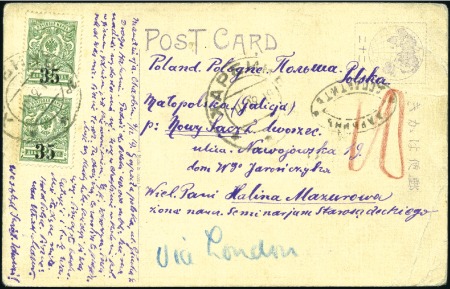 Stamp of Russia » Russia Post in China - Manchuria HARBIN: 1919 Japanese postcard to Poland with Sibe
