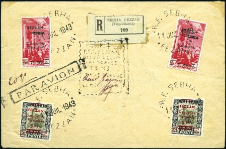 1943 (11 July) special reg'd airmail cover franked
