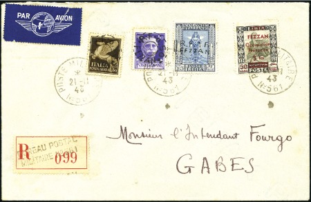 1943 (20 Feb) reg'd airmail cover with 1Fr and 5Fr