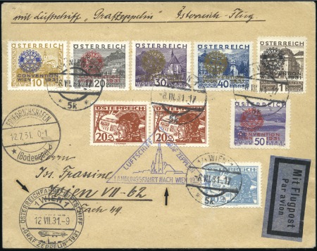 Stamp of Austria 1931 Zeppelin Austria Flight, cover franked by cpl
