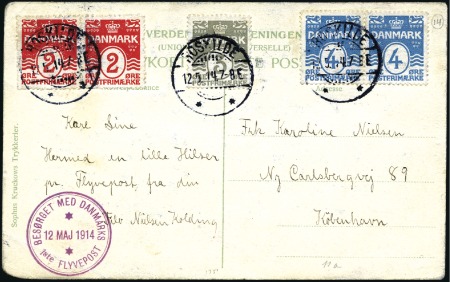 1914 First Danish Airmail, comic ppc with varied f