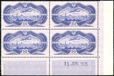 1936 50Fr "Banknote" issue, block of four with cor