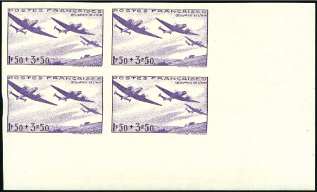 1942 1.50+3.50Fr Air Charity IMPERF corner margin 