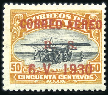 Stamp of Bolivia 1930 50c Zeppelin, red ovpt (50 printed) mint