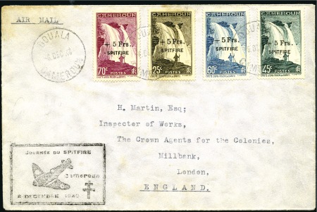 Cameroon 1940 "Spitfire" set on cover to England