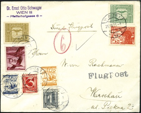 Austria 1925 Kreuzer/Sch. airmail mixed franking