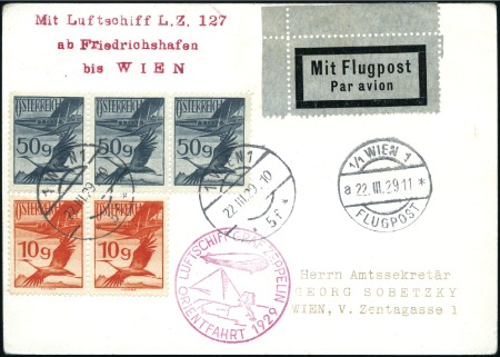 Stamp of Austria 1929 Zeppelin Orientfahrt, two covers flown from V