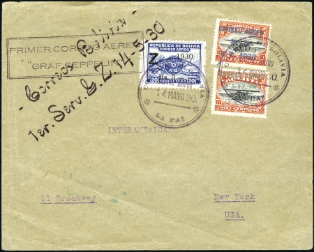 Stamp of Bolivia 1930 (May) Zeppelin South America Flight, two cove
