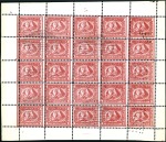 1874 1pi Red Spiro forgery sheetlet of 25, cancell
