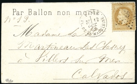 Stamp of France » Guerre de 1870-1871 Carte formule "Par Ballon non monté" avec 10c Laur