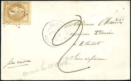 Stamp of France » Guerre de 1870-1871 Rare carte taxée "2" par ballon libre de Paris 02.