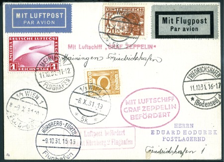 Stamp of Austria 1931 (October) Zeppelin Meiningen Flight pc, MIXED