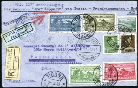 Stamp of Albania 1933 (May) Zeppelin 1st South America Flight, reg'