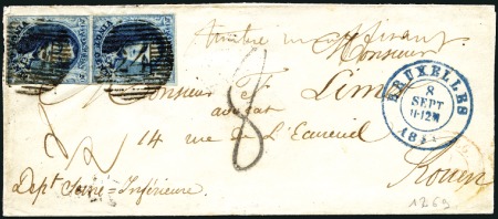 Stamp of Belgium » Belgique. 1851 Médaillons (filigrane sans cadre) - Émission 20c Bleu, paire verticale bien margée, oblitératio