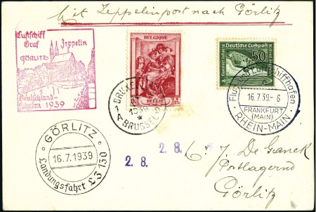 Stamp of Belgium 1938-39, Three MIXED FRANKING Graf Zeppelin II (LZ