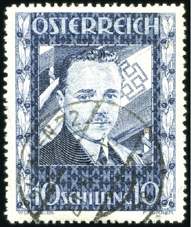 Stamp of Austria 1936 Dollfuss 10S blue with neat cds, very fine (M