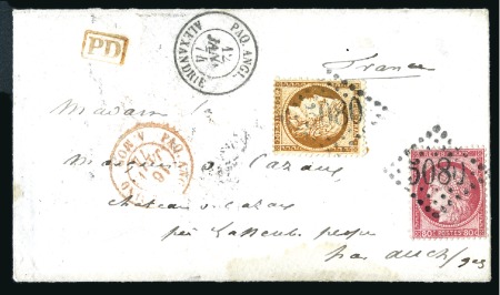 Stamp of Egypt » French Post Offices 1874 (Jan 12) Small neat envelope from Alexandria 