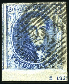 Stamp of Belgium » Belgique. 1851 Médaillons (filigrane sans cadre) - Émission 20c Bleu, bien margé (quelques éclats en haut), av