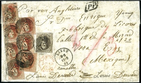Stamp of Belgium RARE MULTIPLE FRANKING TO MEXICO

1861 (Sep 11) 