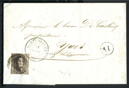 Stamp of Belgium » Belgique. 1851 Médaillons (filigrane sans cadre) - Émission 10c Brun, margé, oblitération de la distribution 2