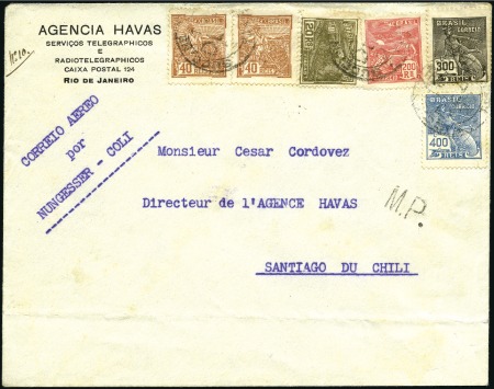 Stamp of Brazil ONE OF ELEVEN COVERS FLOWN

1927 (Dec. 12-13) "N