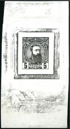 Stamp of Belgian Congo » Congo Belge 1887 Léopold II - Genèse Épreuve du coin du 5 Francs en noir, sur papier bl