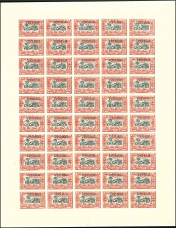 Stamp of Belgian Congo » 1909 Typo Surcharge 3F50 vermillon, en feuille complète de 50, neuf av