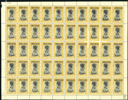 Stamp of Belgian Congo » 1909 Typo Surcharge 15c ocre en feuille complète de 50, neuf avec gomm