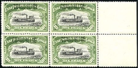 Stamp of Belgian Congo » 1909 Brussels Surcharge 10F vert, surcharge de type 2, en bloc de quatre a