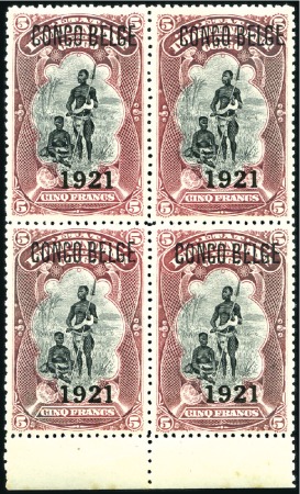 Stamp of Belgian Congo » General Issues from 1909 (June) 1921 "Récupération", surcharge "1921" sur le 5F ca