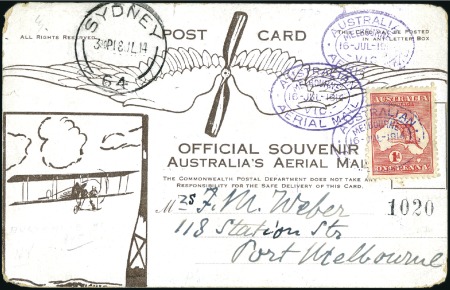 Stamp of Australia » Commonwealth of Australia 1914 (Jul 16) Melbourne-Sydney flight by Guillaux,